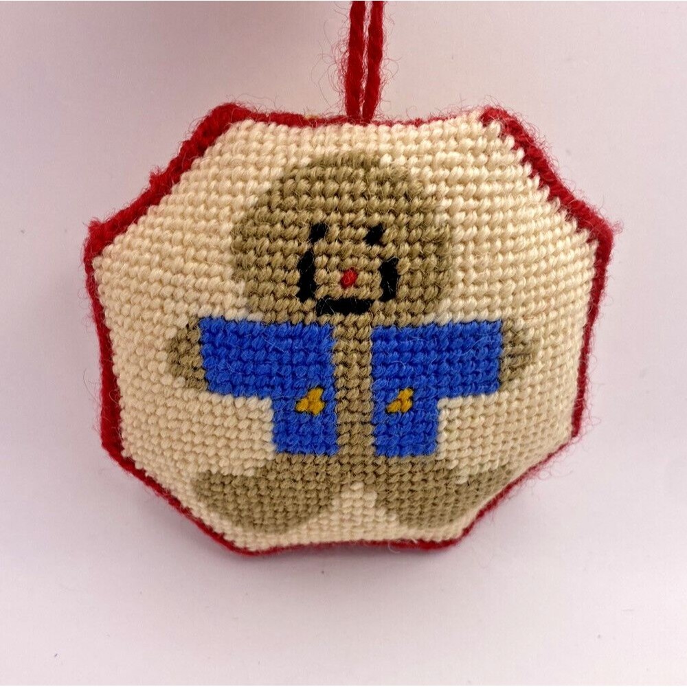 Handmade Needlepoint Christmas Ornament Double Sided Used